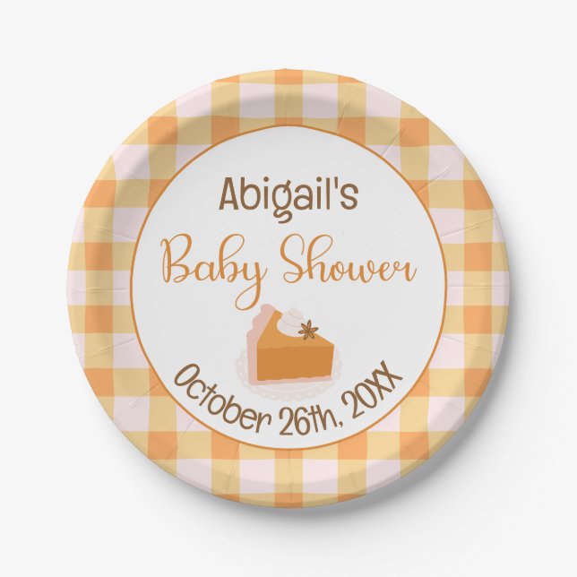 A Little Cutie Pie Gingham Fall Baby Shower Paper Plates (Front)