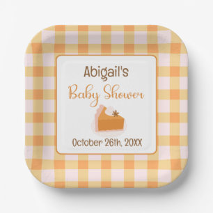 A Little Cutie Pie Gingham Fall Baby Shower Paper Plates