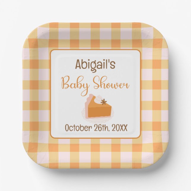 A Little Cutie Pie Gingham Fall Baby Shower Paper Plates (Front)