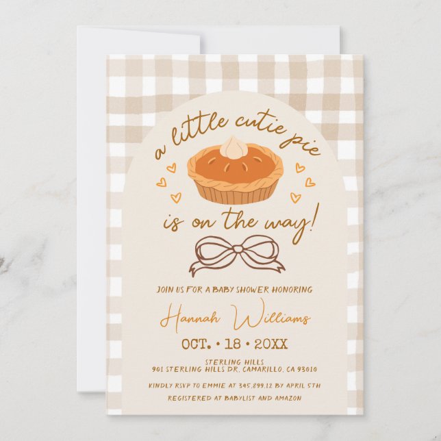 A little Cutie Pie is on his way  Invitation (Front)
