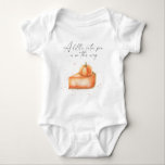 "A little cutie pie is on the way" baby shower Baby Bodysuit<br><div class="desc">Little cutie pie pumpkin fall baby shower. Watercolor pumpkin pie with small pumpkin. Fall baby shower.</div>