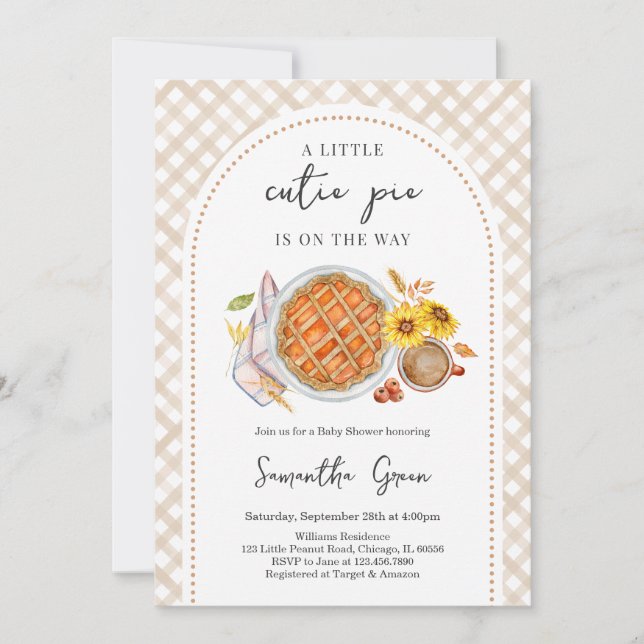 A Little Cutie Pie is on the Way Baby Shower Invitation (Front)
