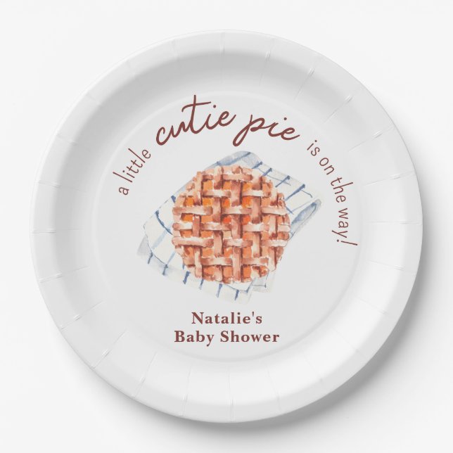 A Little Cutie Pie Is On The Way Baby Shower Paper Plates (Front)