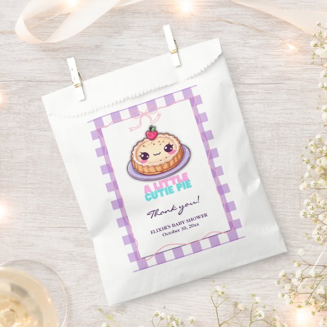 A Little Cutie Pie Kawaii Purple Plaid Baby Shower Favor Bag (Clipped)