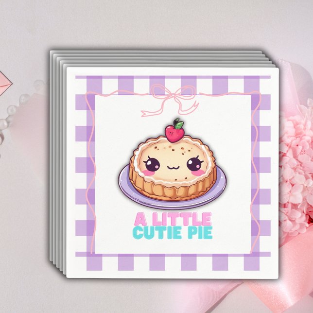 A Little Cutie Pie Kawaii Purple Plaid Baby Shower Napkins (Creator Uploaded)