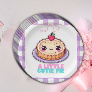 A Little Cutie Pie Kawaii Purple Plaid Baby Shower Paper Plates