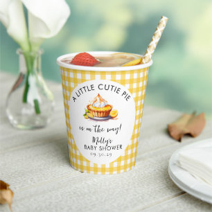 A Little Cutie Pie Lemon Gingham Baby Shower  Paper Cups