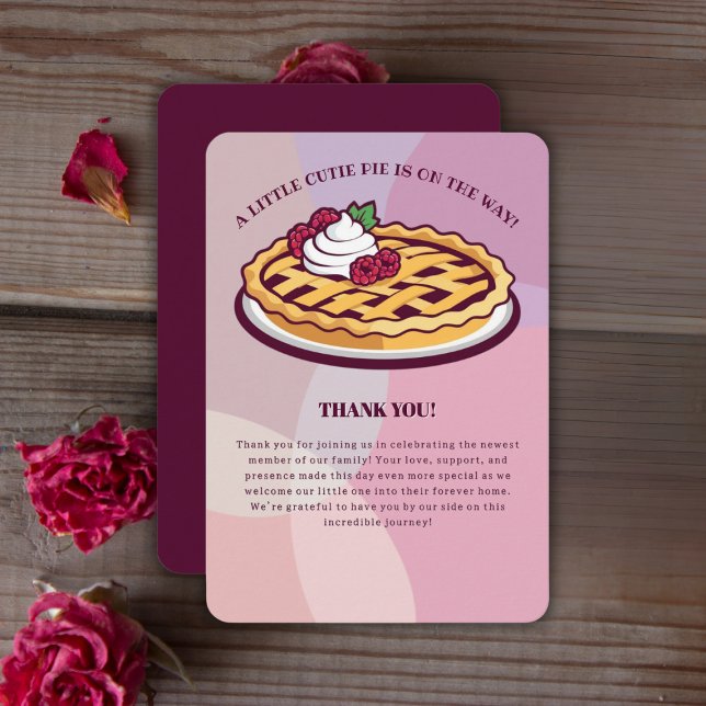 A Little Cutie Pie Minimalist Purple Baby Shower Thank You Card (Creator Uploaded)