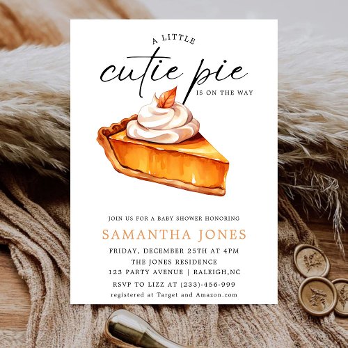 A Little Cutie Pie Pumpkin Fall Baby Shower   Invitation