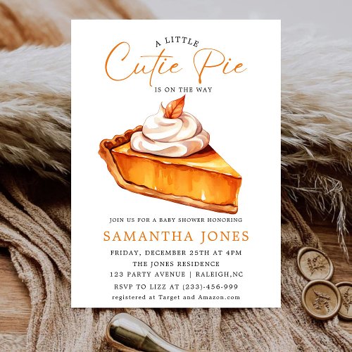 A Little Cutie Pie Pumpkin Fall Baby Shower   Invitation