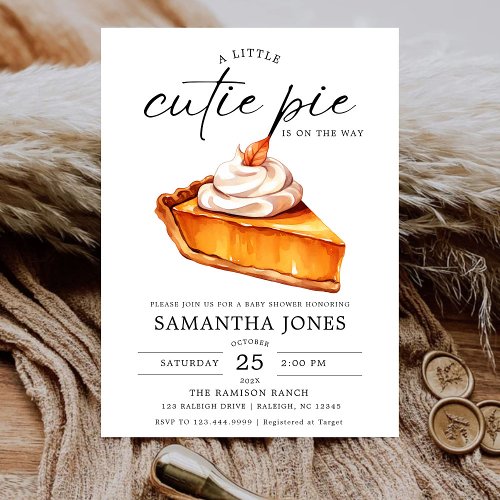 A Little Cutie Pie Pumpkin Fall Baby Shower   Invitation