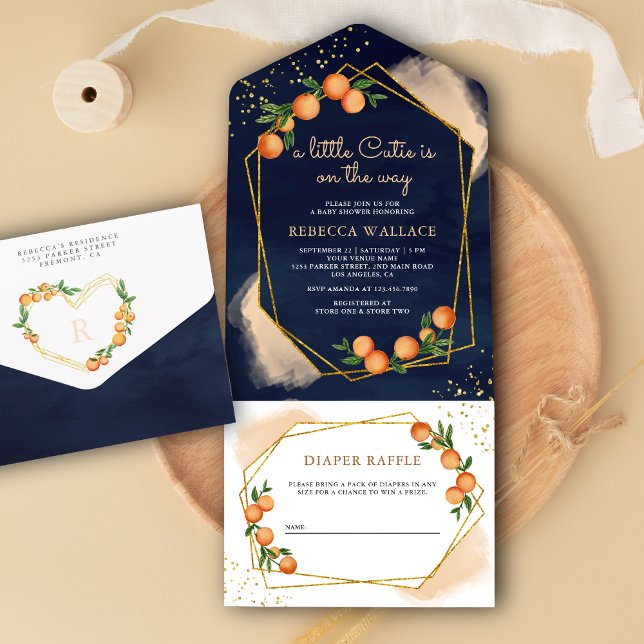 A Little Cutie Tangerine Orange Navy Baby Shower All In One Invitation (Creator Uploaded)