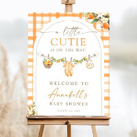 A Little Cutie Welcome Baby Shower Sign, Orange