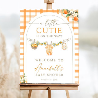 A Little Cutie Welcome Baby Shower Sign, Orange Foam Board