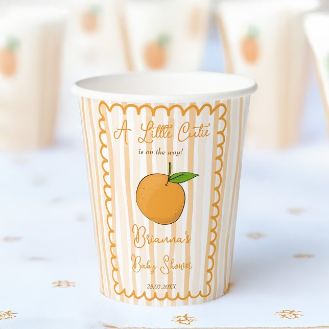 A little cutie whimsical citrus baby shower paper cups (A little cute whimsical citrus oranges baby shower monogrammed paper cups personalized table decor)
