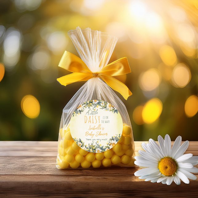 A Little Daisy Floral Baby Shower Thank You Classic Round Sticker ("A Little Daisy Is On The Way!" Daisies Floral-Themed Girl Baby Shower Favor Stickers)