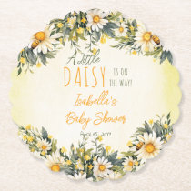 A Little Daisy Is On The Way Floral Baby Shower Paper Coaster
