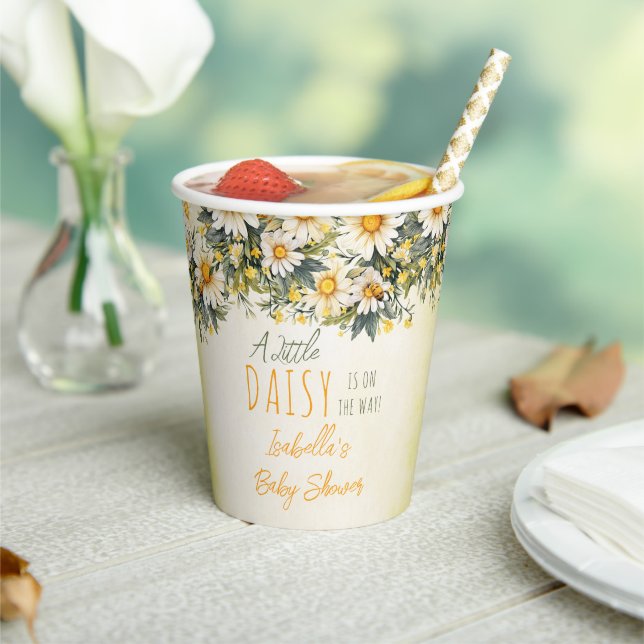 A Little Daisy Is On The Way Floral Baby Shower Paper Cups (Insitu)