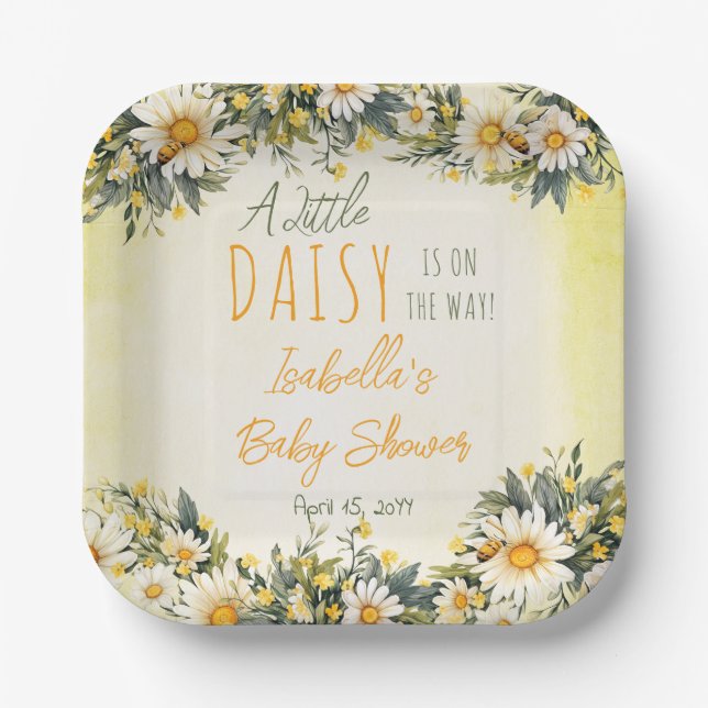 A Little Daisy Is On The Way Floral Baby Shower Paper Plates (Front)