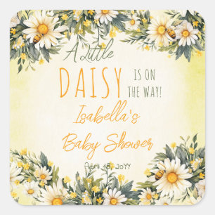 A Little Daisy Is On The Way Floral Baby Shower Square Sticker