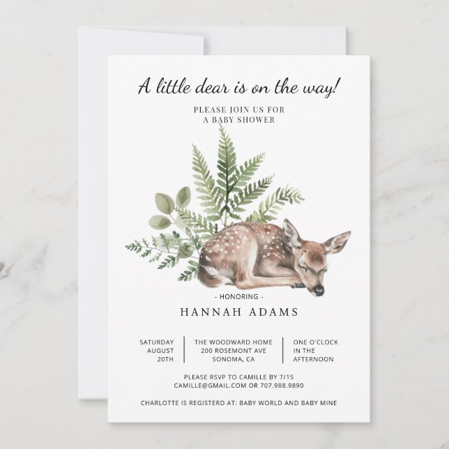 A Little Dear Is On The Way Baby Shower Invitation (Front)