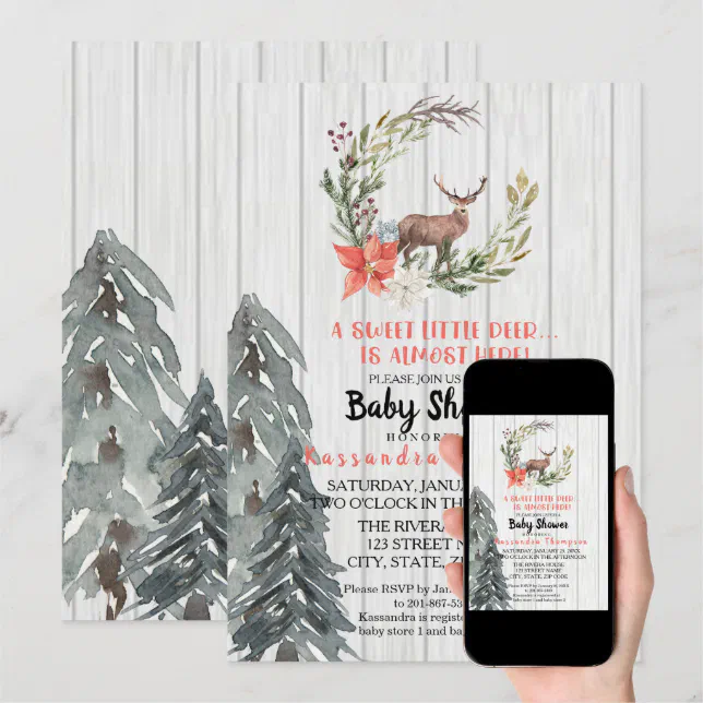 A Little Deer Is Almost Here Baby Shower Invitation | Zazzle