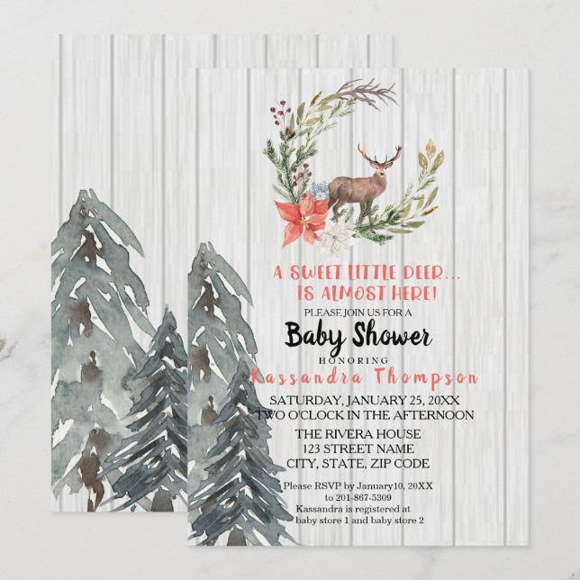 A Little Deer Is Almost Here Baby Shower Invitation (Front/Back)