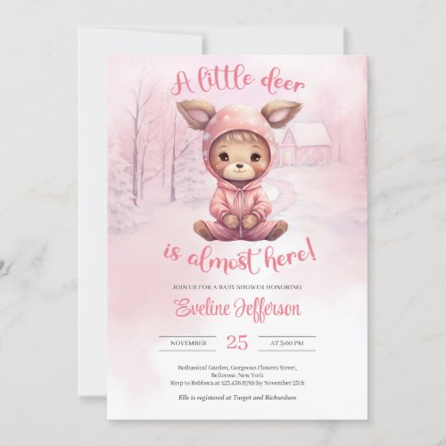 A little deer is almost here with pink sweatshirt invitation