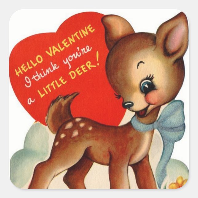 A Little Deer | Vintage Valentine | Square Sticker (Front)