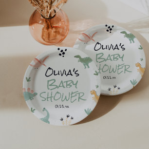 A little Dino In The Way Dinosaur Baby Shower Paper Plates