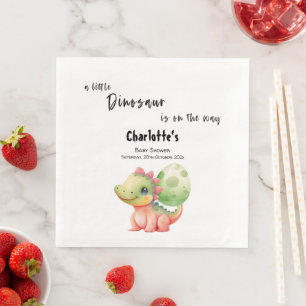 A Little Dinosaur Is On the Way Baby Shower Paper Dinner Napkins