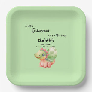 A Little Dinosaur Is On the Way Baby Shower Paper Plates