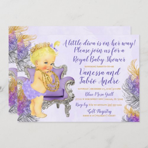 A Little Diva Purple Gold Watercolor Baby Shower Invitation