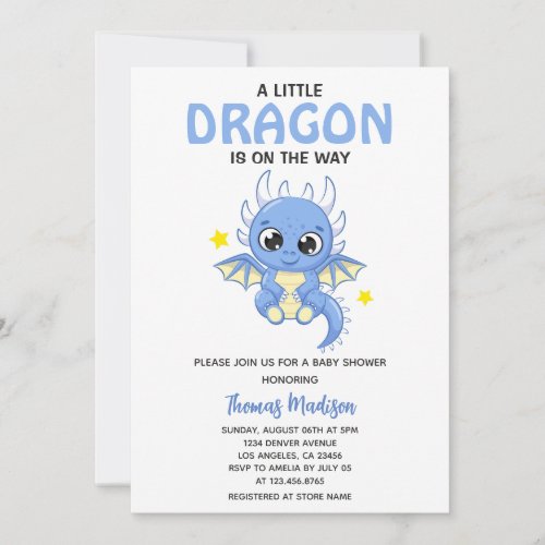 A Little Dragon is on the Way Baby Boy Shower Invitation