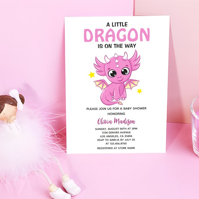 A Little Dragon is on the Way Baby Girl Shower Invitation (Creator Uploaded)