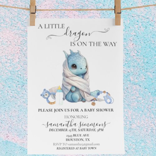 A Little Dragon is on the Way Baby Shower  Invitation