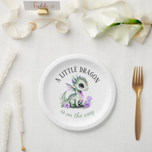 A Little Dragon Is On The Way Baby Shower Paper Plates