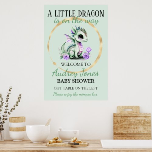 A Little Dragon Is On The Way Baby Shower Poster