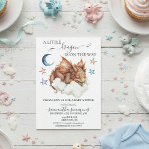 A Little Dragon Sleeping on Cloud Baby Shower Invitation