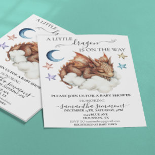 A Little Dragon Sleeping on Cloud Baby Shower  Invitation