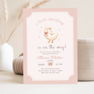 A Little Duckling Goose Pink Bow Baby Shower Invitation