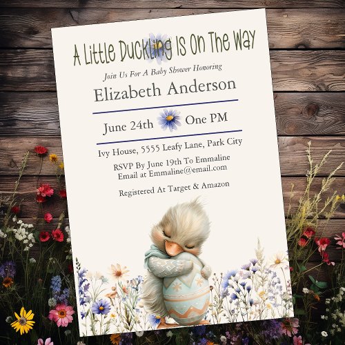 A Little Duckling Is On The Way Baby Shower Invitation