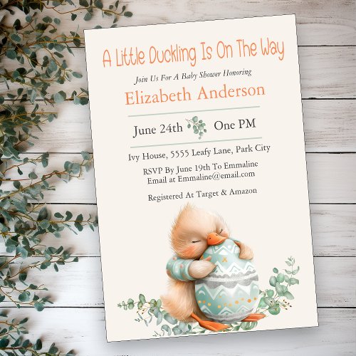 A Little Duckling Is On The Way Baby Shower Invitation