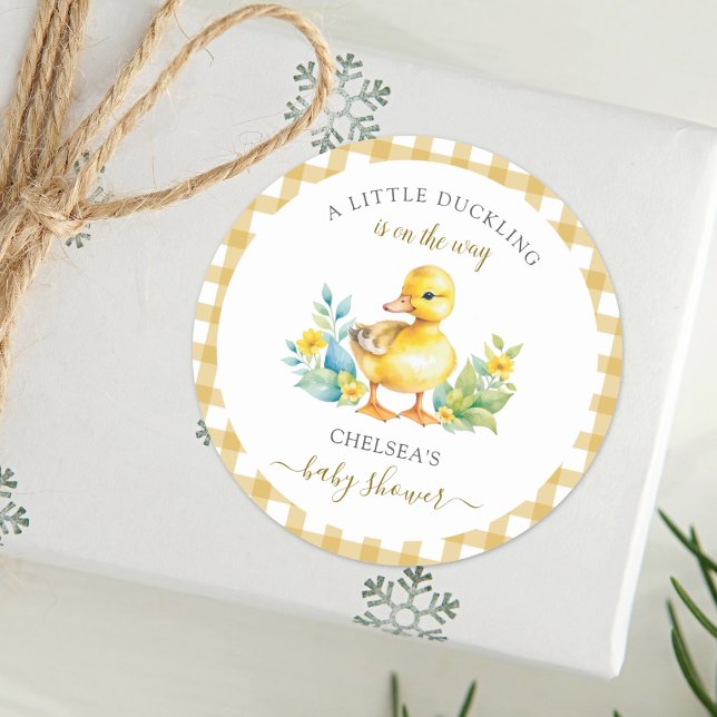 A Little Duckling is On The Way Duck Baby Shower Classic Round Sticker (Creator Uploaded)