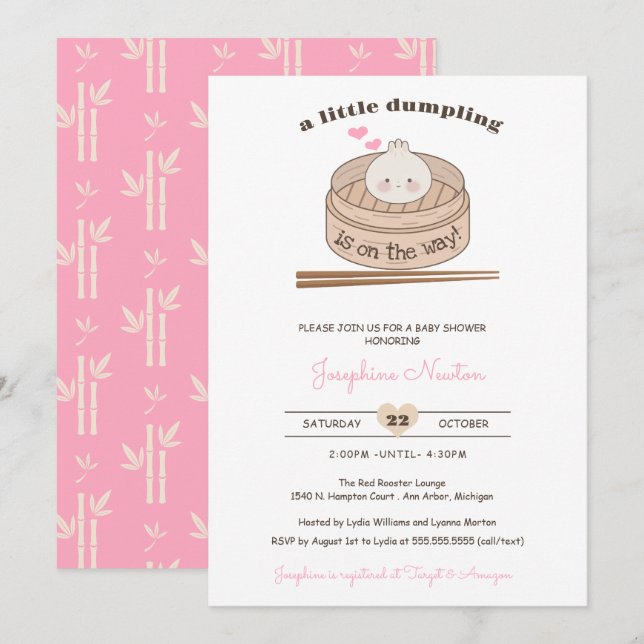 A Little Dumpling Baby Bao Girl Baby Shower  Invitation (Front/Back)