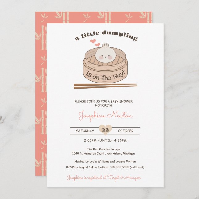 A Little Dumpling Baby Bao Girl Shower  Invitation (Front/Back)