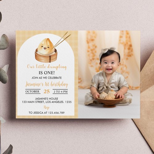 A Little Dumpling First Birthday Photo Invitation