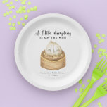 A little dumpling is on the way baby shower paper plates<br><div class="desc">Celebrate with this watercolor cutie dumpling! Chinese dumpling in a wood plate. Baby shower party!</div>