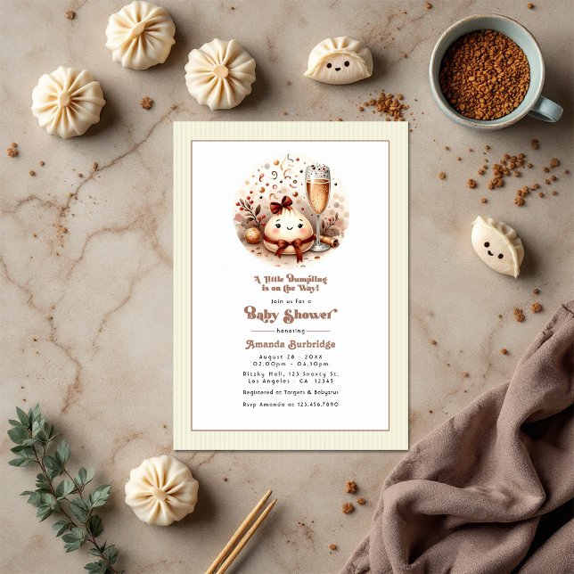 A Little Dumpling Mocha Mousse Baby Shower Invitation (Cute Bao in the Oven A Little Dumpling Baby Shower Invitation)