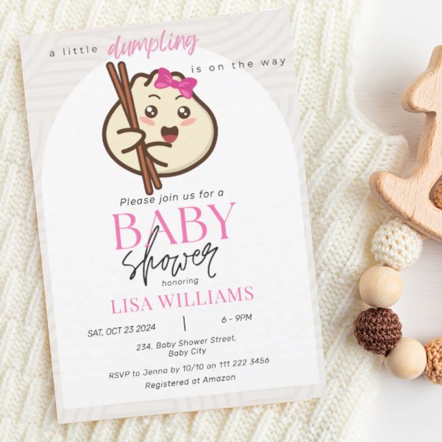 A Little Dumpling Pink Girl Bao Asian Baby Shower Invitation (Little Dumpling Is On The Way Girl Pink Bao Asian Cute Baby Shower Invitation)